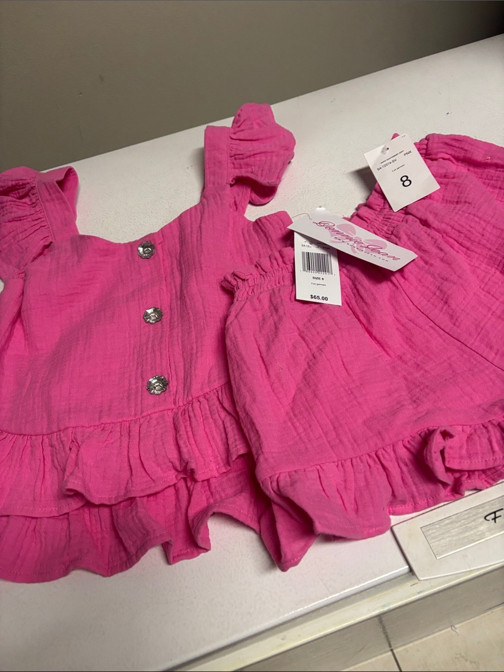 NWT Bonnie Jean Hot Pink Ruffle Top and Shorts Set